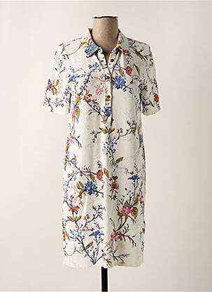 Robe mi-longue imprimé fleurs manches courtes beige IVKO femme