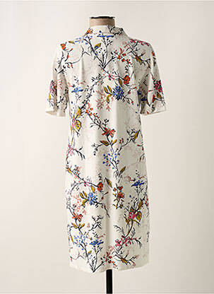 Robe mi-longue imprimé fleurs manches courtes beige IVKO femme
