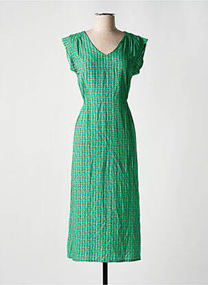 Robe longue tissage popeline manches courtes vert DIPLODOCUS femme
