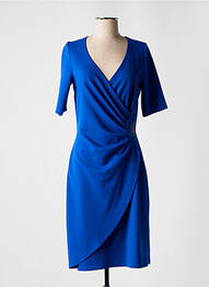 Robe mi-longue tissage crêpe manches courtes bleu GREGORY PAT femme