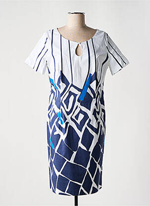 Robe mi-longue imprimé fantaisie manches courtes bleu PAUSE CAFE femme