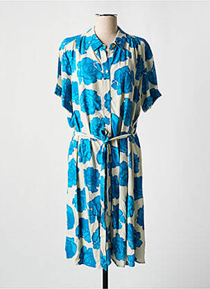 Robe mi-longue imprimé fleurs manches courtes bleu FABIENNE CHAPOT femme