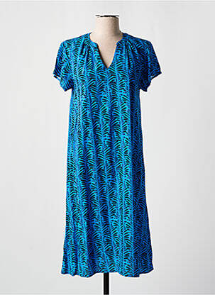 Robe mi-longue imprimé fantaisie manches courtes bleu DIPLODOCUS femme