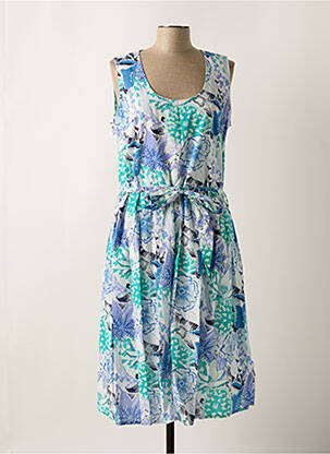Robe mi-longue imprimé fleurs sans manche bleu AGATHE & LOUISE femme