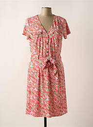 Robe mi-longue imprimé fleurs manches courtes orange K-DESIGN femme