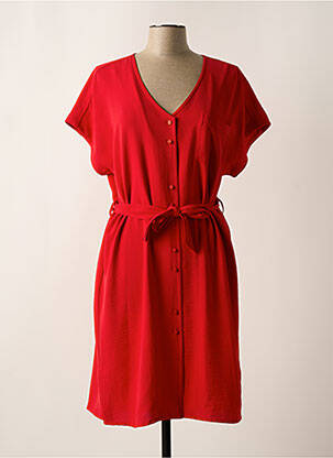 Robe mi-longue coupe fluide manches courtes rouge ANDAM femme