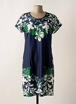 Robe mi-longue imprimé fleurs manches courtes bleu GREGORY PAT femme