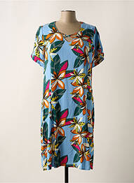 Robe mi-longue imprimé fleurs manches courtes bleu GUY DUBOUIS femme