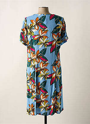 Robe mi-longue imprimé fleurs manches courtes bleu GUY DUBOUIS femme