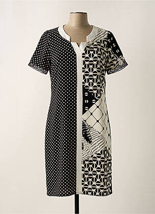 Robe mi-longue tissage crêpe manches courtes noir FRANCE RIVOIRE femme