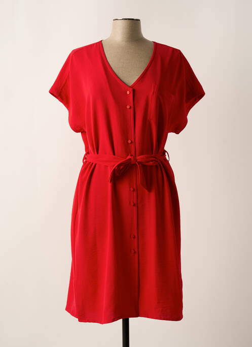 Robe mi-longue coupe fluide manches courtes rouge ANDAM femme