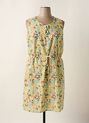 Robe mi-longue imprimé fleurs sans manche jaune FRANCE RIVOIRE femme