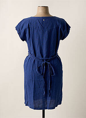 Robe mi-longue tissage crêpe manches courtes bleu DIPLODOCUS femme