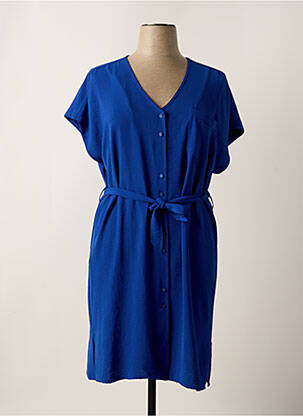 Robe mi-longue coupe fluide manches courtes bleu ANDAM femme