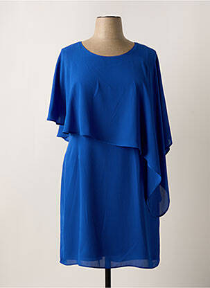 Robe mi-longue tissage crêpe manches courtes bleu GREGORY PAT femme