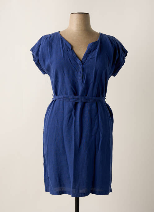 Robe mi-longue tissage crêpe manches courtes bleu DIPLODOCUS femme