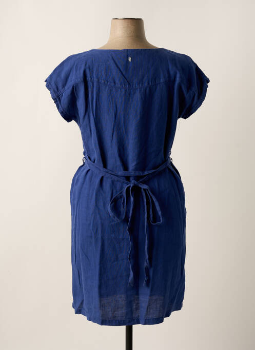 Robe mi-longue tissage crêpe manches courtes bleu DIPLODOCUS femme