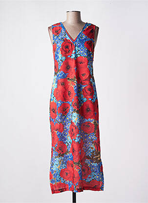 Robe longue imprimé fleurs sans manche rouge MALOKA femme