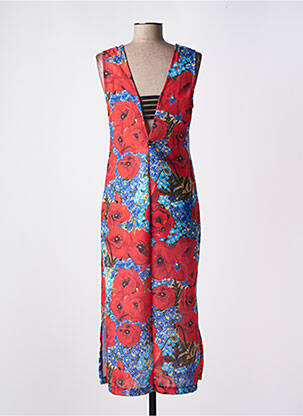 Robe longue imprimé fleurs sans manche rouge MALOKA femme