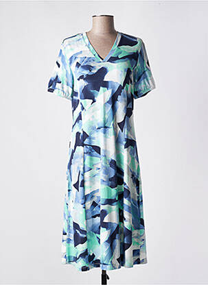 Robe mi-longue imprimé fantaisie manches courtes bleu BRANDTEX femme