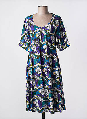 Robe mi-longue imprimé fleurs manches courtes bleu KALI YOG femme