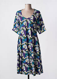 Robe mi-longue imprimé fleurs manches courtes bleu KALI YOG femme