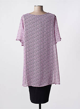 Robe mi-longue imprimé fleurs manches courtes rose ZHENZI femme