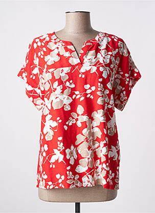 Blouse imprimé fleurs manches courtes rouge BRANDTEX femme