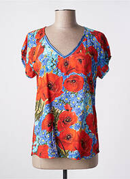 Blouse imprimé fleurs manches courtes rouge MALOKA femme