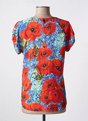 Blouse imprimé fleurs manches courtes rouge MALOKA femme