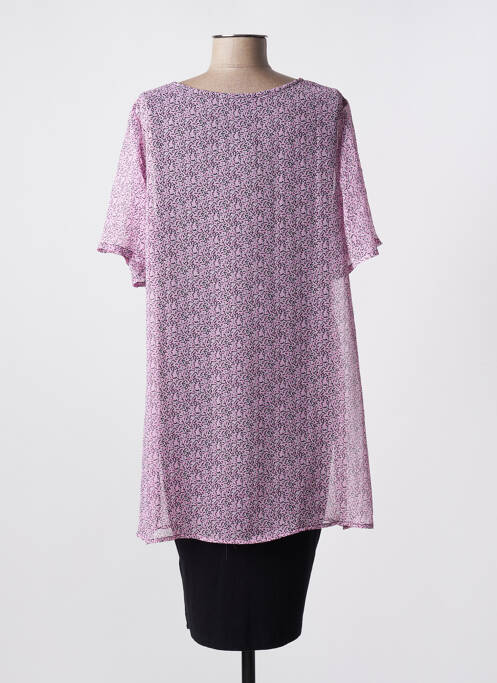 Robe mi-longue coupe fluide manches courtes rose ZHENZI femme