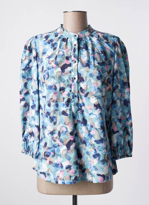 Blouse tissage popeline manches 3/4 bleu BRANDTEX femme