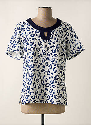 Top tissage crêpe manches courtes bleu FRANCE RIVOIRE femme