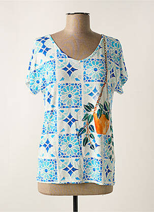 T-shirt imprimé fantaisie manches courtes bleu LEO & UGO femme
