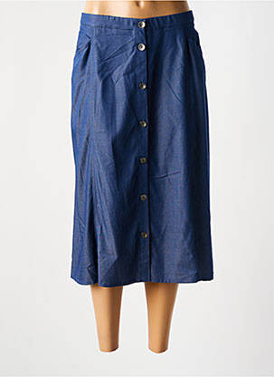 Jupe mi-longue taille à pinces bleu FRANCE RIVOIRE femme
