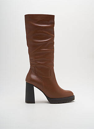Bottes matière lisse talon de 7 à 9cm marron GADEA femme
