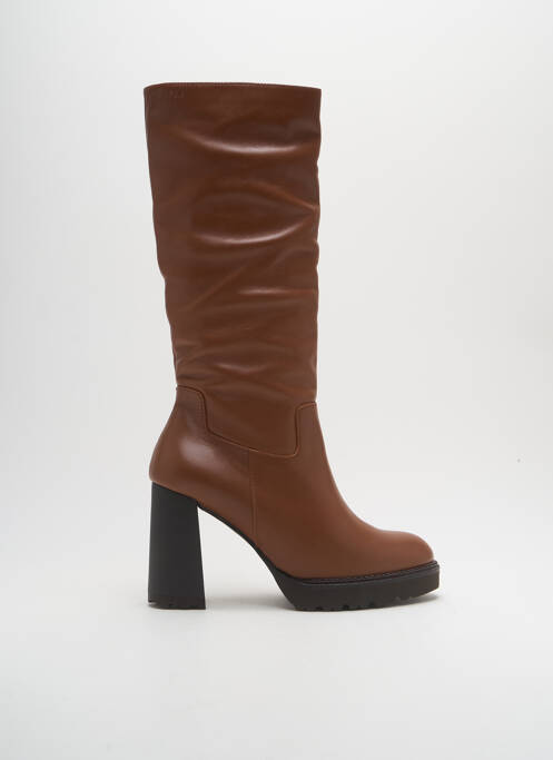 Bottes matière lisse talon de 7 à 9cm marron GADEA femme