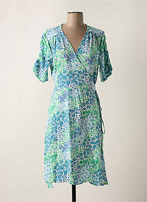 Robe mi-longue imprimé fleurs manches courtes bleu B.YOUNG femme