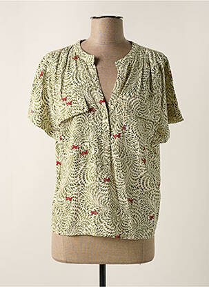 Blouse tissage popeline manches courtes vert VILA femme