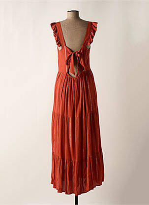 Robe longue tissage crêpe fines bretelles orange DEELUXE femme