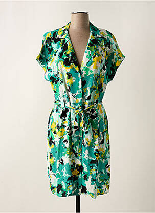 Robe mi-longue imprimé fleurs manches courtes vert VILA femme