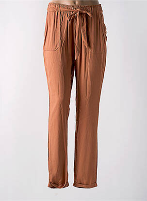 Pantalon droit tissage popeline taille haute marron DEELUXE femme