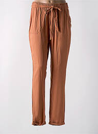 Pantalon droit tissage popeline taille haute marron DEELUXE femme