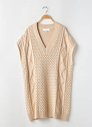 Robe pull resserrée sur le bas manches courtes beige L'ACADEMIE femme