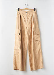 Pantalon large fermeture zippée sous rabat boutonné taille haute beige MONKI femme