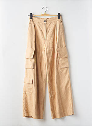 Pantalon large fermeture zippée sous rabat boutonné taille haute beige MONKI femme