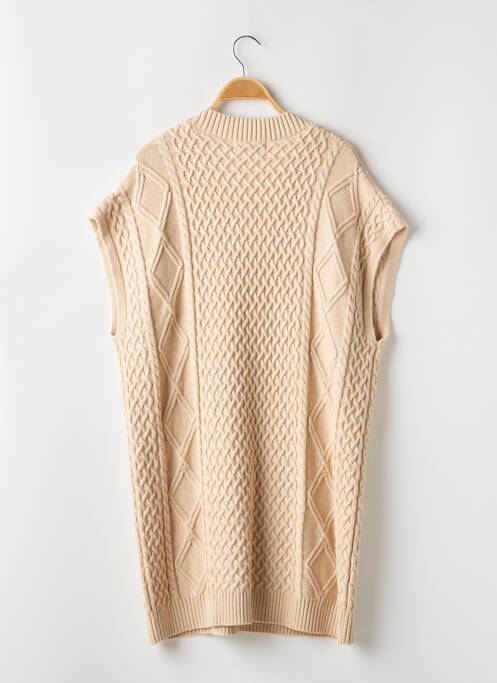 Robe pull col v manches courtes beige L'ACADEMIE femme