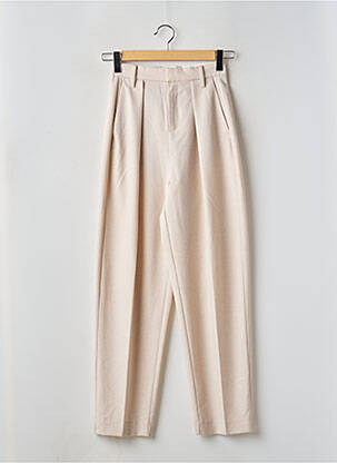 Pantalon droit fermeture zippée sous rabat boutonné beige IN WEAR femme