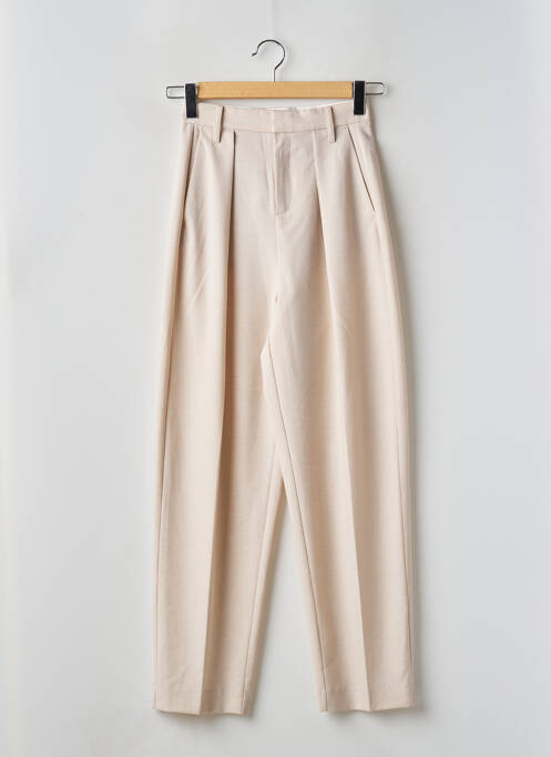 Pantalon droit fermeture zippée sous rabat boutonné beige IN WEAR femme