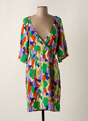 Robe mi-longue imprimé fantaisie manches longues vert AN' GE femme